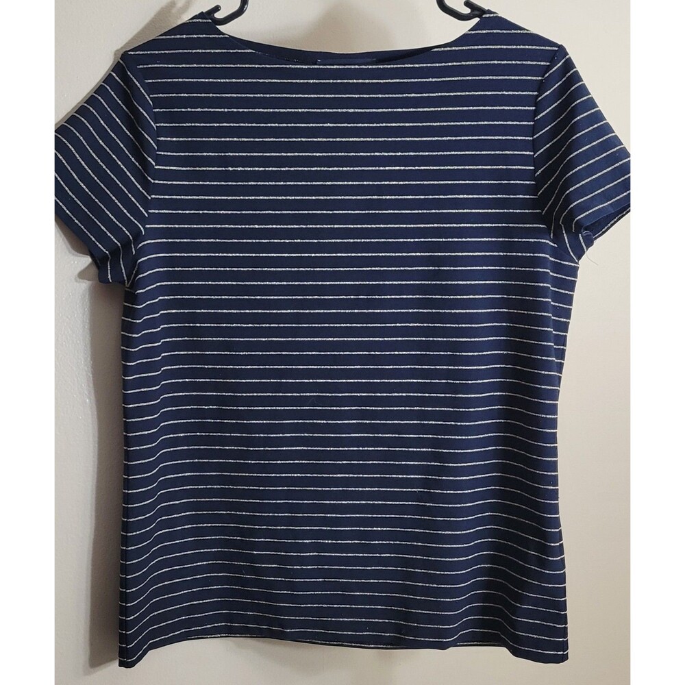 Jones New York Short Sleeve Top Navy Blue With Gold Sparkles Size Large